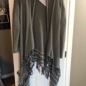 CAbi Prairie Cardigan Gray Fringe Sweater M Medium